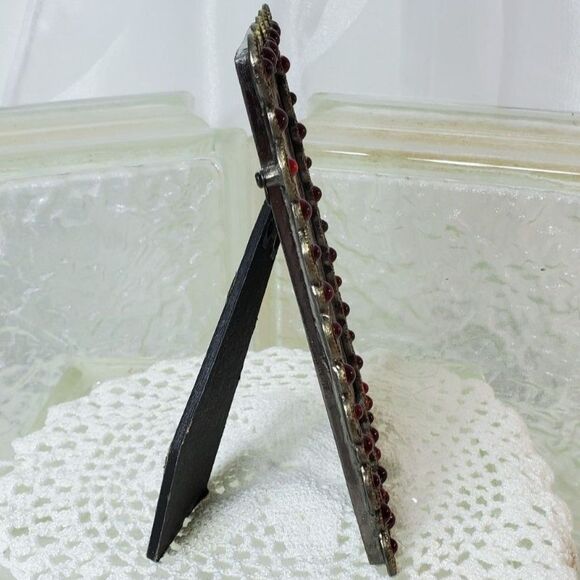 Vintage 5.5"x3.5" Pewter and Red Stones Picture Frame Glamorous and Glitzy - Picture 3 of 14